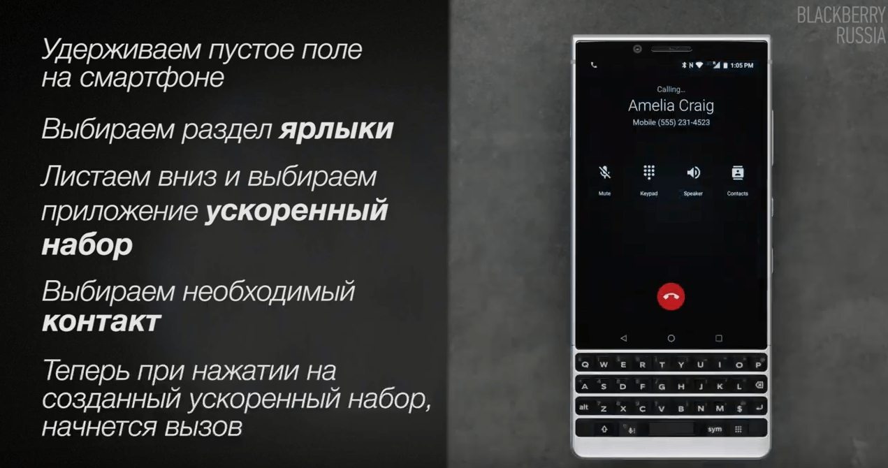 Быстрый набор избранного контакта для BlackBerry KEY2